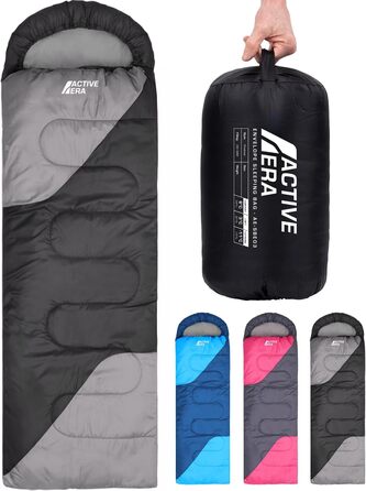 Сплячий мішок Active Era Premium Mumienschlafsack 250 GSM, зимовий та літній, 0°C - 15°C, для кемпінгу, фестивалів, подорожей, водонепроникний, ультралегкий, компактний, чорний