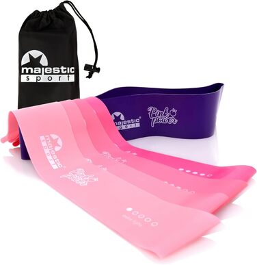 Набір фітнес-гумок Majestic Sport 5 шт. для м'язів, пілатесу, йоги, Booty Band, рожевий