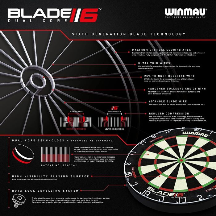 Дартборд WINMAU Blade 6 Dual Core, професійний, класичний, сизалевий