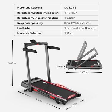 Біговий тренажер JASPORT H з нахилом 12°, 2-в-1 Walking Pad до 14 км/год, двигун 3.0HP, 18 програм, сенсорний та пульт дистанційного керування, Dual LED, складний 157 мм, Bluetooth App Zwift/Kinomap, для дому та офісу (GL3H)