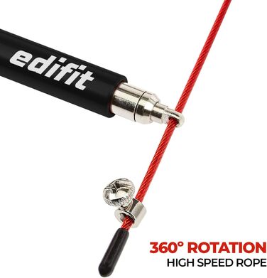 Скакалка Edifit для фітнесу, боксу та тренувань вдома, 3 метри, регульована ручка 165 мм, червоно-чорний