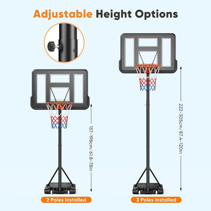 Баскетбольний кошик Lischwert вуличний регульований, професійний стійкий з колесами для дорослих, великий розмір BK
