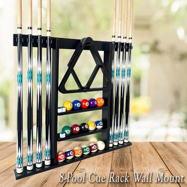 Підставка для кия для більярдного кия, чорна, з масиву дерева, на 8 київ