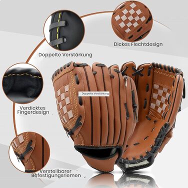 Рукавиця для бейсболу та софтболу Recht Hand 12.5 дюймів, коричнева, для дорослих, з м'ячем для тренувань та змагань