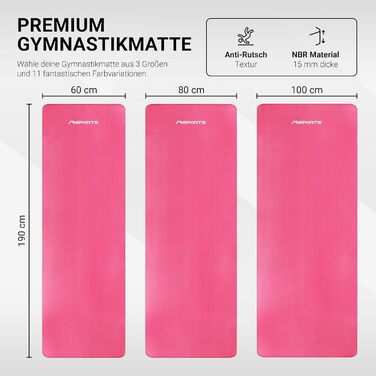 Гімнастичний килимок MSPORTS Premium 190x80x1,5 см, пастельно-рожевий, без фталатів, з ременем для перенесення, постером вправ і додатком, антиалергенний фітнес-килимок для йоги та тренувань