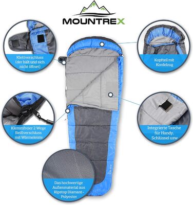 Сплячий мішок MOUNTREX® – ультралегкий та компактний (850г) – для відпочинку на природі, літній спальний мішок, мумієвидний (205x75см) – мале пакування та легкість – для підлітків та дорослих + подарунок: туристична подушка, зелений (блакитний/сірий)