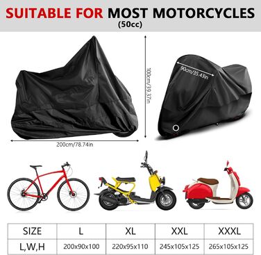 Водонепроникна захисна накидка для мотоцикла Motorrad, 210D, UV-захист, зимова, для моторолерів, ролерів, мопедів (245x105x125 см) (Чорний, L(200x90x100 см))