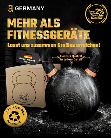 Кетлбел HQ Germany® з порошковим покриттям [2-32кг/Набори] - Набір чавунних кетлбелів преміум-якості з точністю ±2% - Кульова гиря, набір гир, кетл-бел, високоякісні кетлбели з порошковим покриттям (30кг)