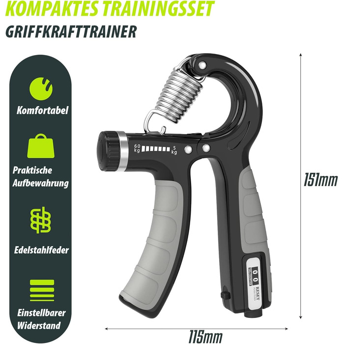 Набір для тренування зап'ястя 2 шт. Handtrainer, 5-60 кг, для спортсменів та реабілітації, FC0101 (темно-сірий)