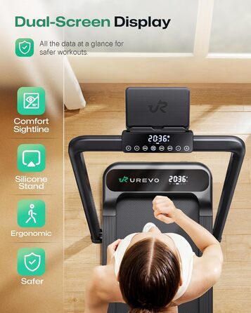 UREVO Strol 2S Pro: Розумна бігова доріжка 3-в-1, 1-12 км/год, з нахилом, APP, для дому та офісу