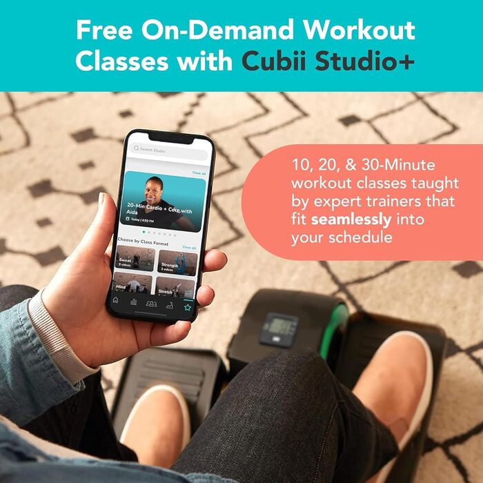 Cubii GO: еліптичний тренажер під стіл, велотренажер для дому, з LCD-дисплеєм та регулюванням навантаження, інтегровані колеса, модель Aqua