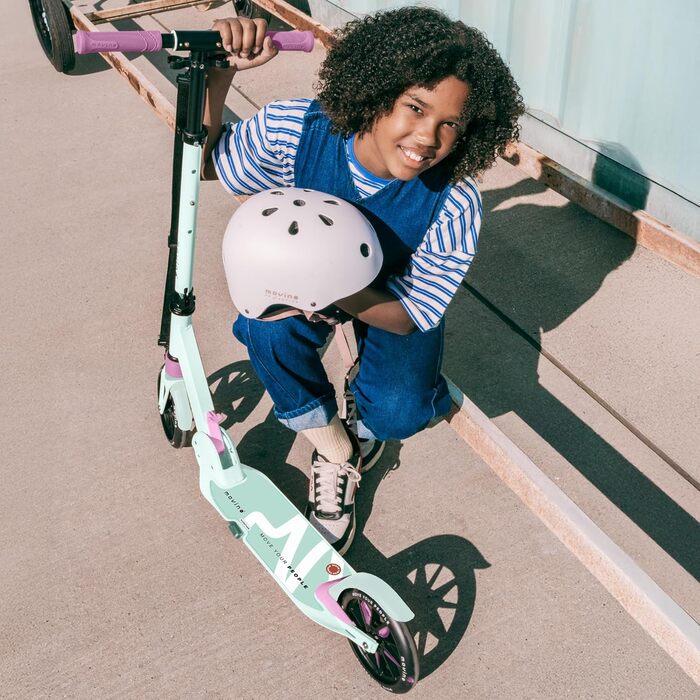 Електросамокат Movino City Light для дітей та підлітків: LED, амортизатори, колеса 180мм, регульований кермо, протиковзкі ручки (М'ятний/Рожевий)