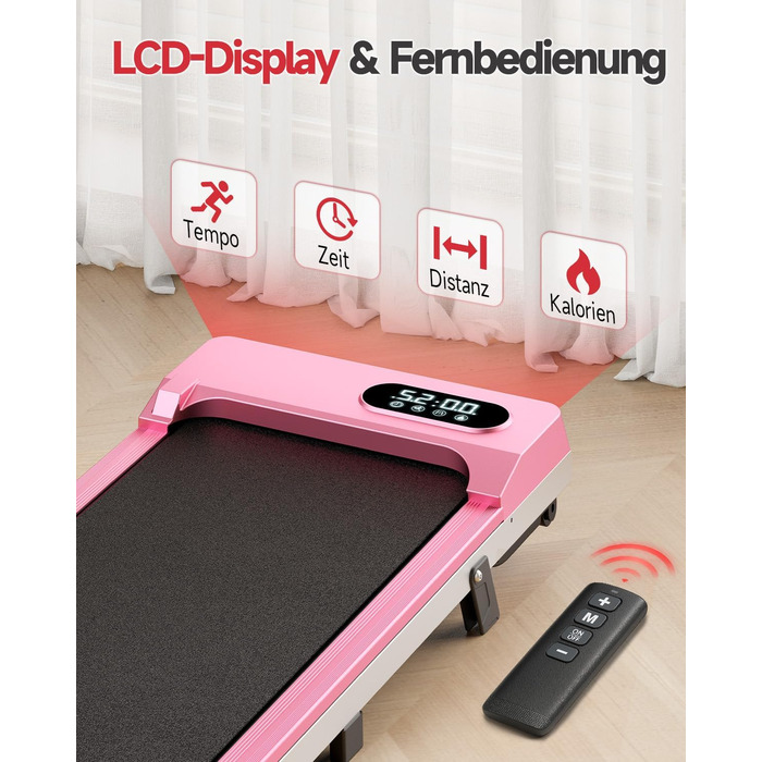 Walking Pad для дому HomeFitnessCode: електричний біговий килимок з нахилом, 1-8 км/год (Рожевий)