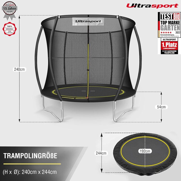 Спортивне полотно Ultrasport для фітнесу та йоги, 244 см, чорне (унісекс, дорослі)