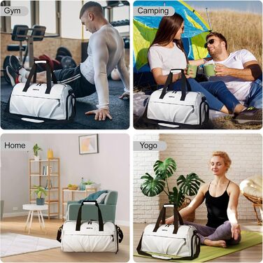 Спортивна сумка для жінок та чоловіків з жорстким матеріалом, дорожня сумка з відділенням для взуття, дві вентиляційні отвори та відділення для мокрого одягу, водонепроникна сумка-вікендер, спортивна сумка/сумка для плавання/сауни (Зелена) (Перлове білий)