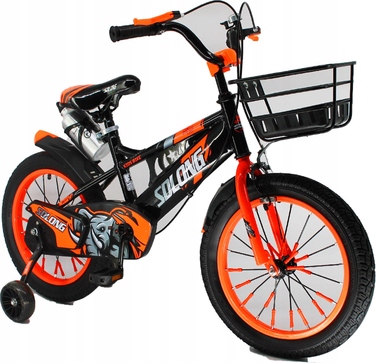 Дитячий велосипед 16 дюймів з кошиком та додатковими колесами, помаранчевий
