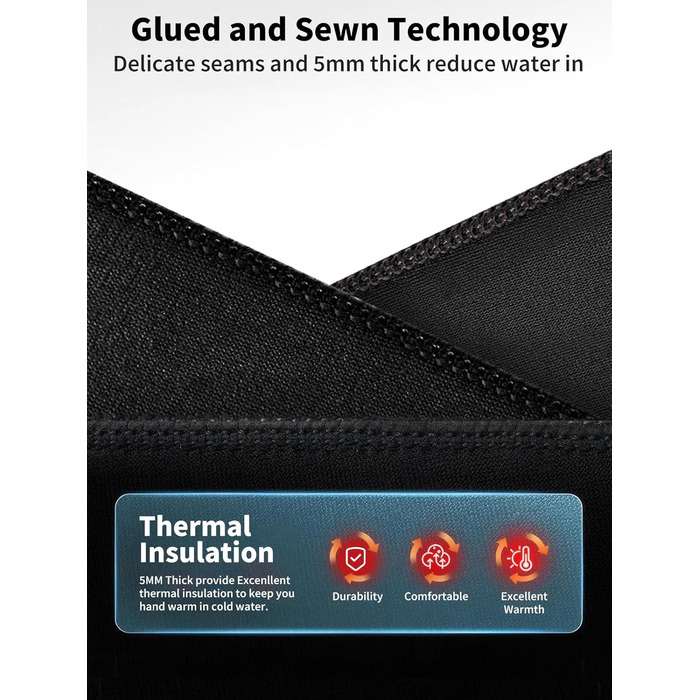 Чоловічі неопренові рукавички Sushall для плавання, серфінгу, каякінгу, дайвінгу, 3 шт., 5 мм, чорний (L)