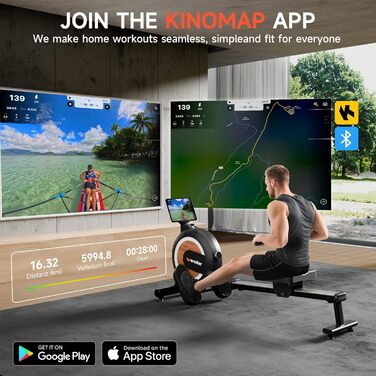 Гребний тренажер Wenoker з магнітним опором, для дому, 32 рівні навантаження, LCD-монітор, 160 кг, з мобільною APP