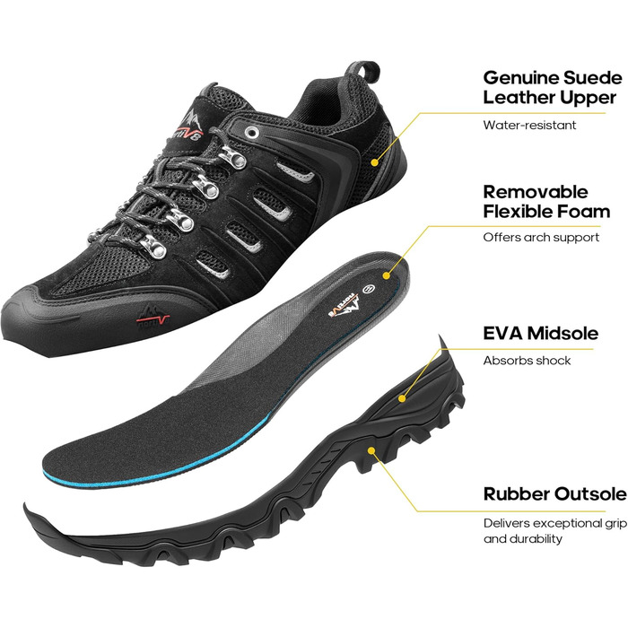 Чоловічі водонепроникні трекінгові черевики NORTIV 44 EU (Чорний, Сірий)