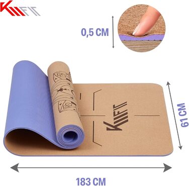 Йога-мат KM-Fit TPE з ременем, нековзка фітнес-мат для пілатесу, гімнастики та тренувань, з чохлом, йога-ременем і масажним м'ячем
