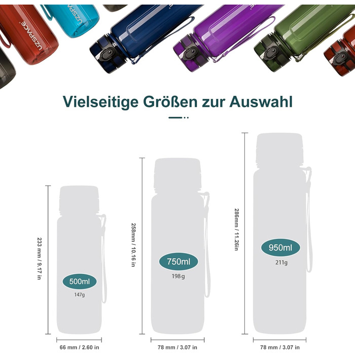 Водна пляшка UZSPACE Tritan 750 мл - дитяча, без BPA, для спорту та активного відпочинку (блакитна)