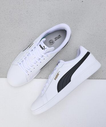 Чоловічі шкіряні кросівки Puma Smash 3.0 L чорні (White Black Gold), 37 EU