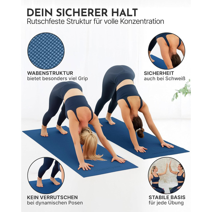 Килимок для йоги NEOLYMP – неслизький, захищає суглоби – 183x61 см – для дому, фітнесу, йоги, пілатесу – з інструкцією (Indigoblau)