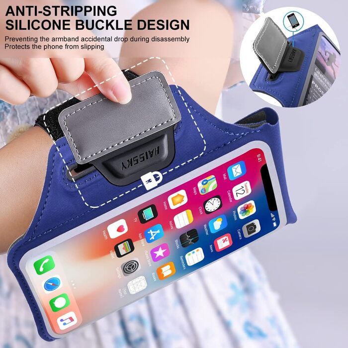 Спортивний браслет на руку для бігу з навушниками та кишеню для ключів. Тримач для телефону на руку, сумісний з iPhone 17/16/15/14/13/12/11 Pro Max/Plus, чорний. Оновлена модель, до 6.9 дюймів.