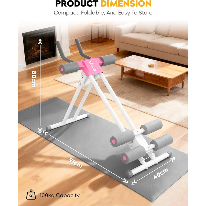 Тренування пресу GuuG: компактний тренажер для дому, для чоловіків та жінок, рожевий