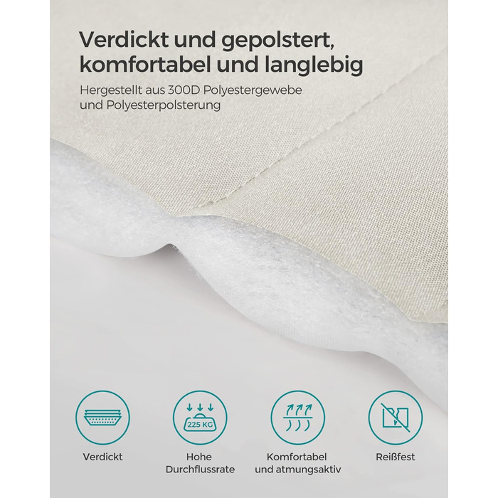 Гамак SONGMICS для 2 осіб з подушкою, сірий-бежевий, 200 x 140 см, до 225 кг, з бамбуковими стійками