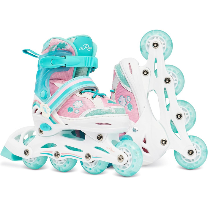 Інлайнери роликові для дітей дівчаток RAVEN Zoya Mint, регульовані з LED підсвіткою (34-37)