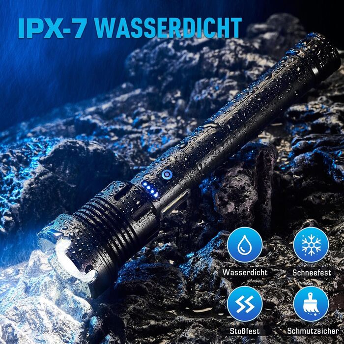 Ліхтар Glarylight LED акумуляторний, 990000 люмен, надпотужний, 24 години роботи, 9 режимів, Zoom, IPX7, водонепроникний, для кемпінгу та надзвичайних ситуацій