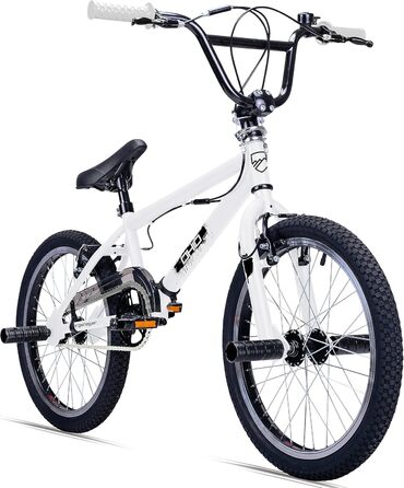 BMX велосипед Bergsteiger Ohio 20 дюймів, 360° ротор, фристайл, 4 сталеві пеги, захист ланцюга, вільний хід, білий/чорний матовий