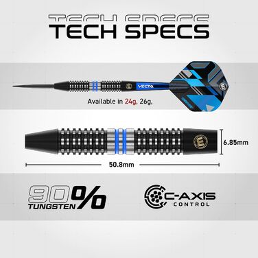 Дартс набір WINMAU Galactics 90% вольфрам, професійний, з наконечниками 18г (м'які), 24г, 26г (сталь), з оперенням та стрижнями