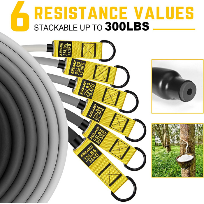 Гумові еластичні стрічки для фітнесу 300lbs з ручками, набором для занять вдома, з анкером для дверей та ремінцями на щиколотки - обладнання для силових тренувань для чоловіків та жінок