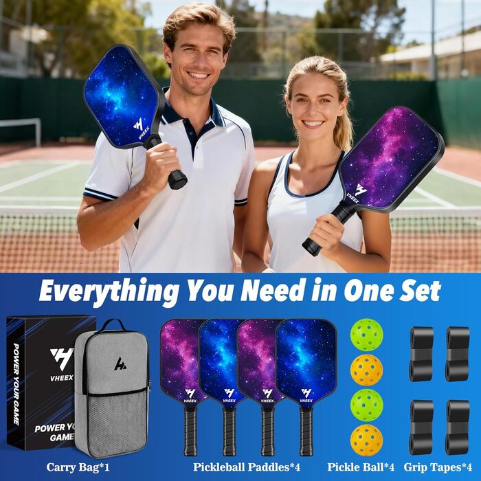 Набір для піклболу: 4 преміум дерев'яні кульки та сумка. Шляпи для піклболу, подарунок для початківців та професіоналів, обладнання для тренувань. Підходить для жінок, чоловіків, сімей. (Зоряне небо, 4 шт.)