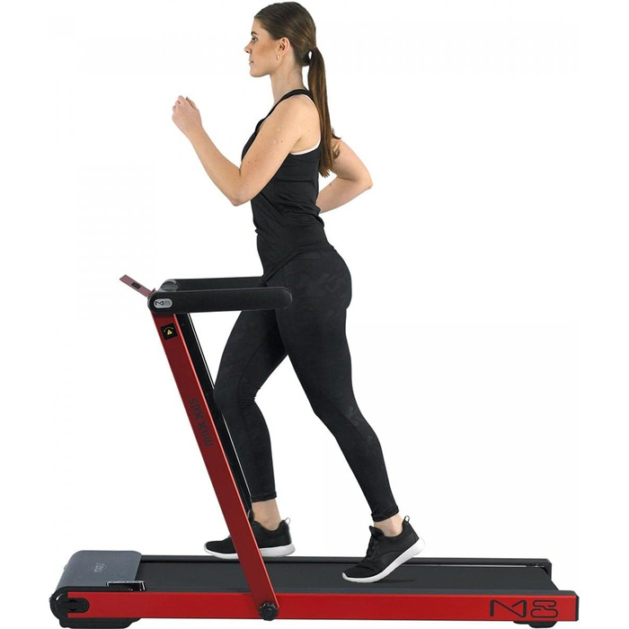 Бігова доріжка MAXXUS M8 електрична, 2 к.с., 12 км/год, складна, 125x45 см, Bluetooth, LCD, керування через додаток, ролики, тримач для планшета, червона/срібляста/бронзова — фітнес-тренажер для дому та офісу