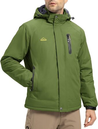 Чоловіча зимова куртка YSENTO, водонепроникна, тепла флісова підкладка, софтшелл, дихаюча, для катання на лижах та сноуборді з капюшоном (L, Зелений)