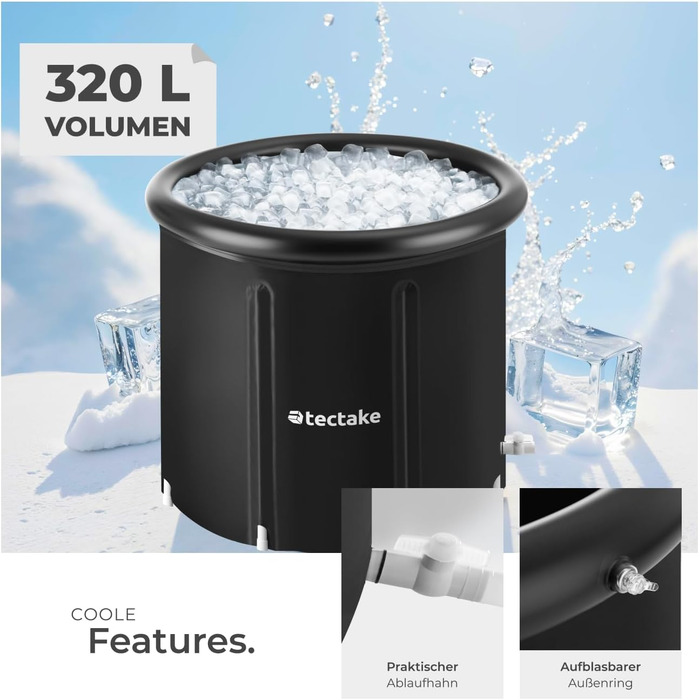 Тектейк® Ванна для криотерапії з кришкою, бак для крижаних ванн, ванна для криотерапії, бак для льоду, надувна ванна, складана ванна для дорослих для холодової терапії та спортсменів - Ø 90 x 75 см