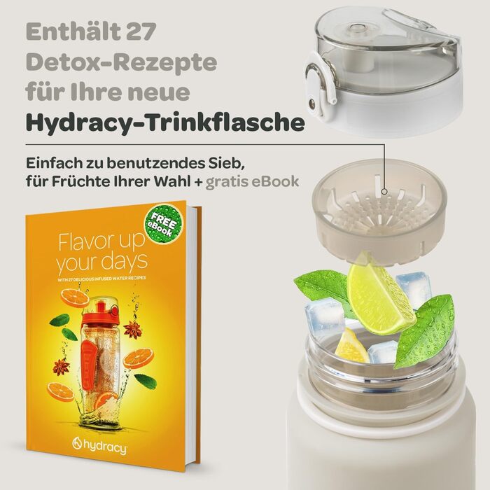 Водна пляшка Hydracy з фруктовим вкладишем, 1л, BPA-free, з таймером, спортивна, противитікання, без конденсату, для спорту та відпочинку на природі, градієнт салатовий-блакитний (сірий-чорний)