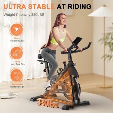 Велотренажер Kitopa Heimtrainer з Bluetooth, LCD-дисплеєм, тихий ергометр, регульоване навантаження, для кардіо-тренувань, до 150 кг, оранжевий