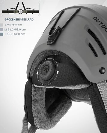 Шолом для сноуборду та лиж OutdoorMaster з відокремлюваними окулярами 2-в-1, захисним EPS-пінопластом та 14 вентиляційними отворами, унісекс (чоловічий, жіночий, підлітки), Матовий сірий, розмір L