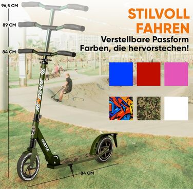 Міський ролер Hurtle Roller Kinder 10 років – складний, регульований по висоті 84–98 см, самокат для дітей та дорослих зі стійкою, з ремінком, до 100 кг, камуфляж