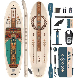 Надувний SUP-борд A&BBOARD з аксесуарами, 335x88 см, для підлітків та дорослих (Бежевий + Класичний)