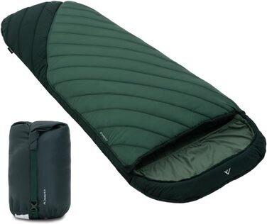 Спальний мішок Qeedo Buddy XL 8 XXL, надширокий, Outdoor літній (8-25°C) 3 сезони - для дорослих та юнаків (до 220см), поверхня Peach Skin, колір Pinegreen