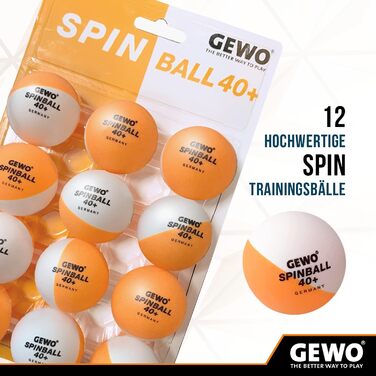 Тенісні м'ячі GEWO Spinballs 40+ - пластикові м'ячі для пінг-понгу з швом, для тренування обертання - 12 високоякісних двокольорових тенісних м'ячів, 40+ мм