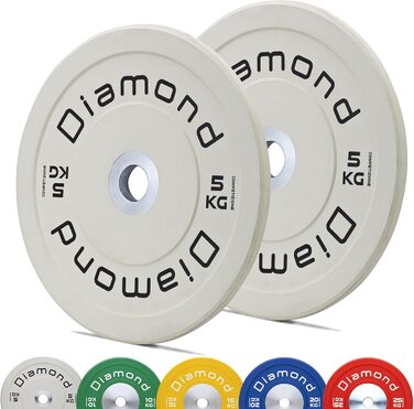 Пара дисків для штанги Pro Diamond 5 кг, 50 мм, для фітнесу та домашнього спортзалу, білі, для гантелей і штанг