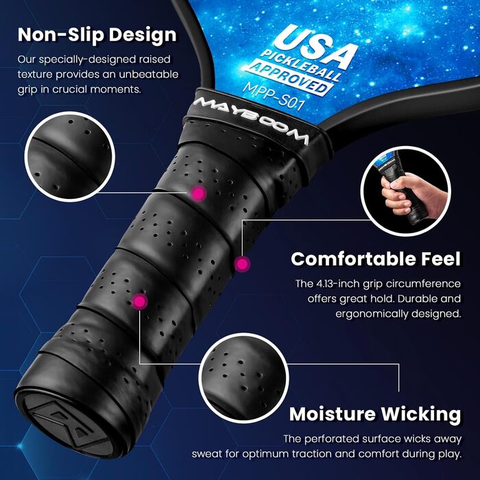 Набір ракет для піклболу Mayboom (2 або 4 шт.) з м'ячами та сумкою, схвалено USAPA, фіберглас, для початківців