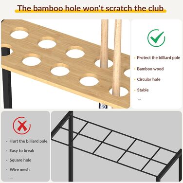 Стійка для більярдних київ YBING: тримає до 10 київ, бамбукова, з невеликою поличкою