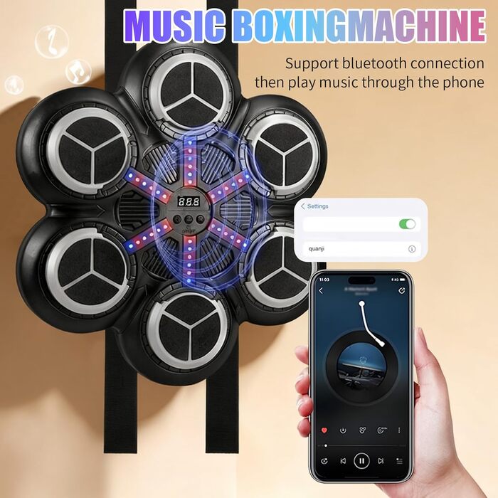 Музична боксерська машина для тренувань: Bluetooth, світлові ефекти, 3 режими, підрахунок ударів (81353)